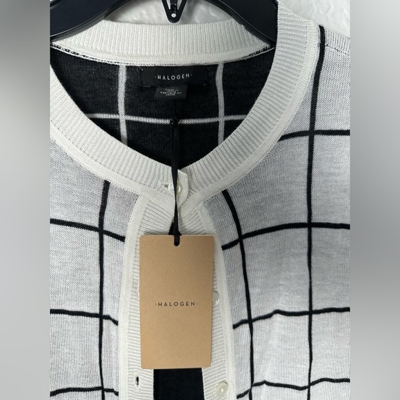 NWT Halogen Crew Neck Front Button Cardigan Ivory Cloud Check - Picture 5 of 5